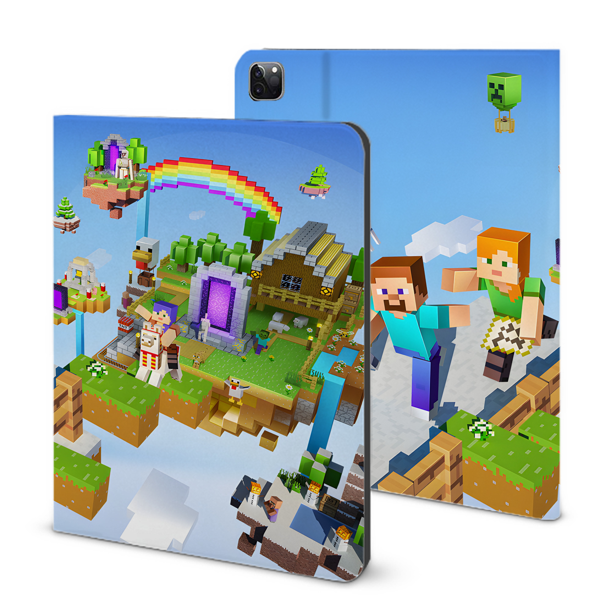 （画像用） マインクラフト ブロックの世界 Minecraft MC Block world IPad ケース ブック型 PUレザー TPU 耐衝撃 軽量 薄型 ペン収納なし 全面保護 IPad 各モデル対応